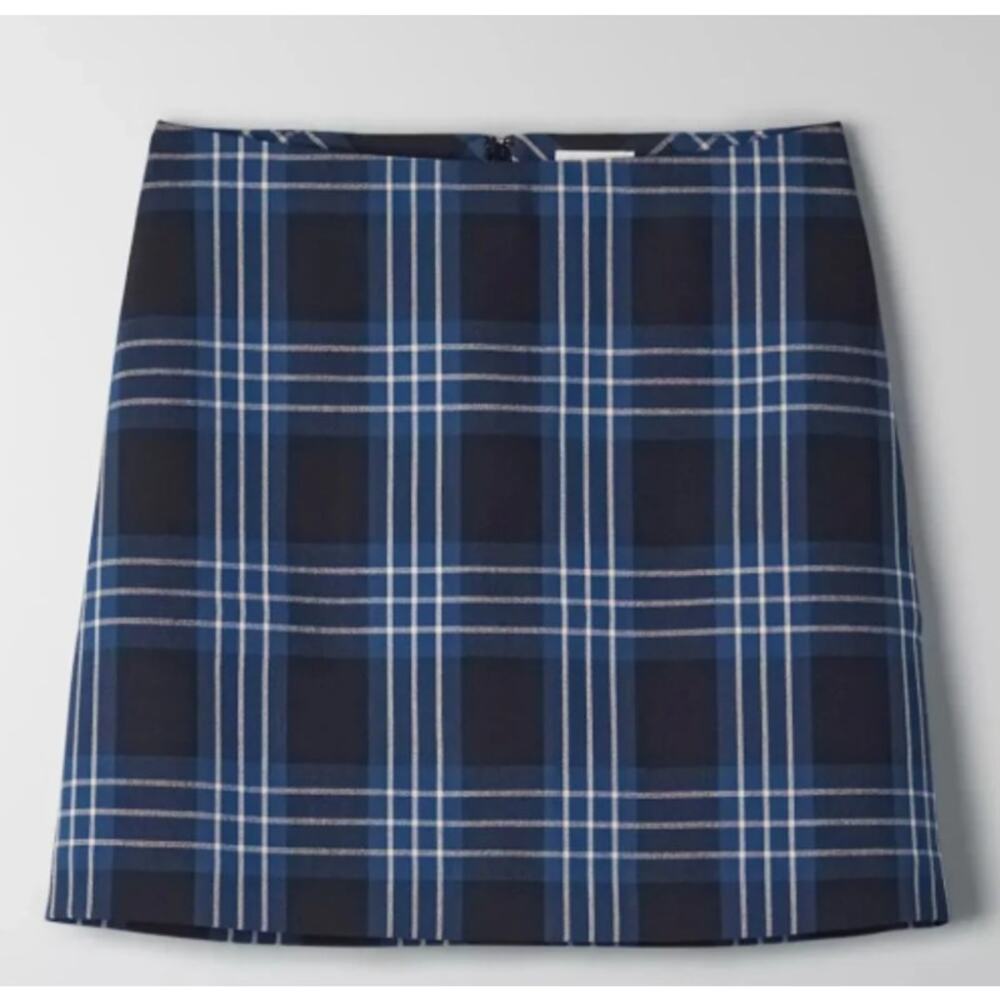 Aritzia Wilfred New Classic A-line Mini Plaid Skirt Navy & Blue sz 8